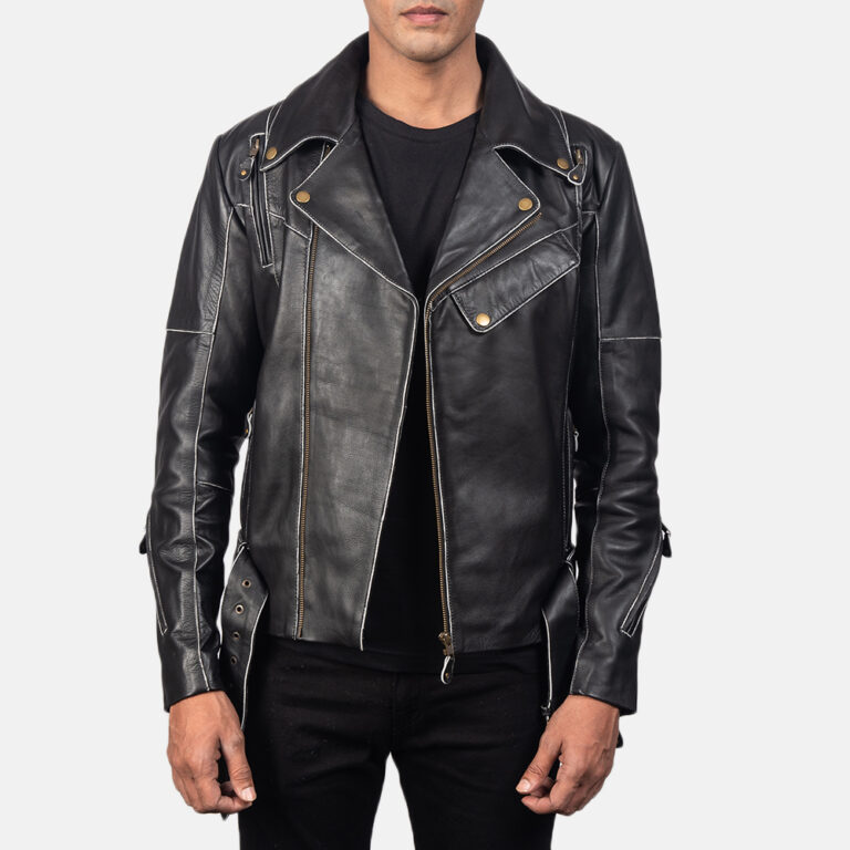 Mens Vincent Black Leather Biker Jacket4396-4-1557059382993